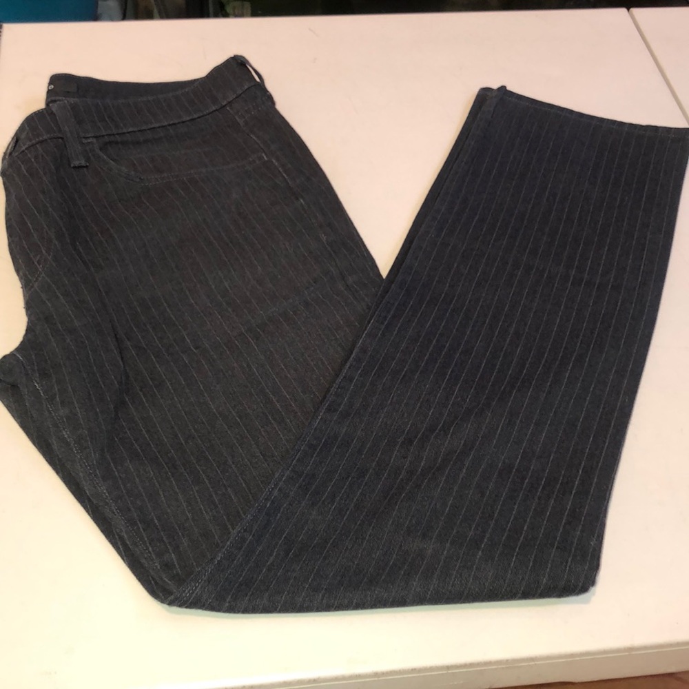 J Brand size 32 black jeans pinstripe trouser style wide straight leg NWOT
